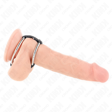 Anello doppio in metallo e pelle collegato, controllo intenso e stile sofisticato